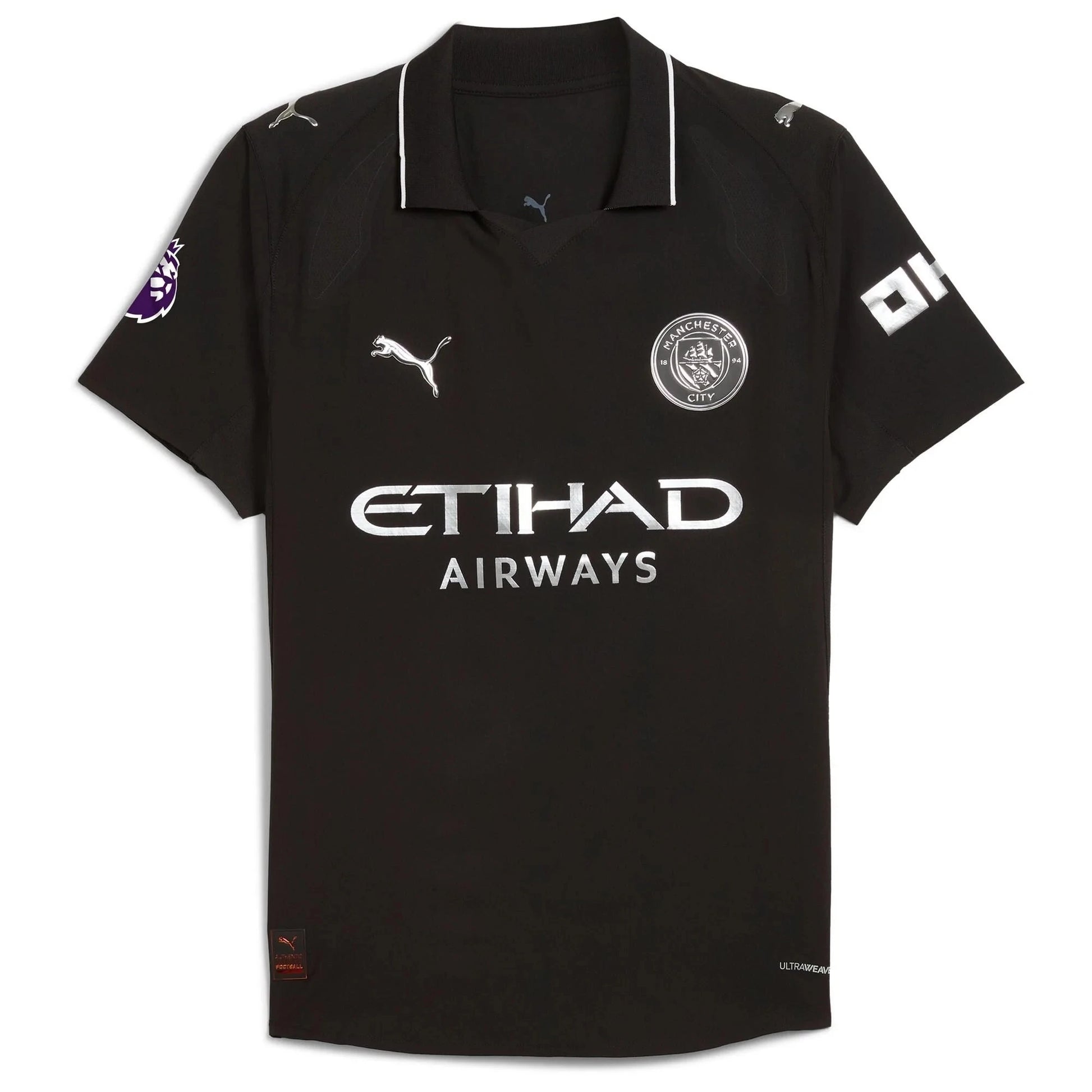  Flat lay of Man City away replica jersey front with Haaland 9 and club crest