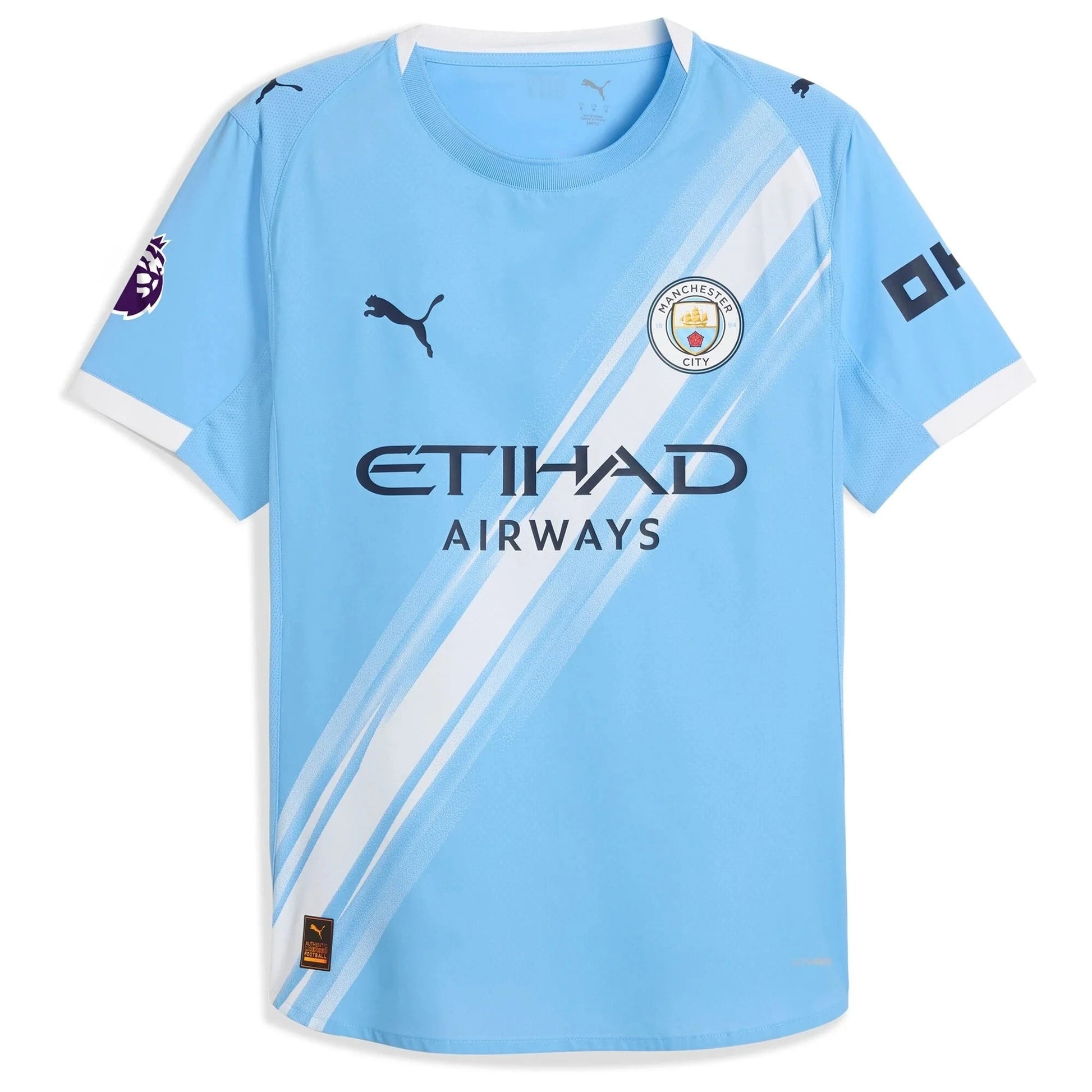  Flat lay of Man City home replica jersey front with Haaland 9 and club crest