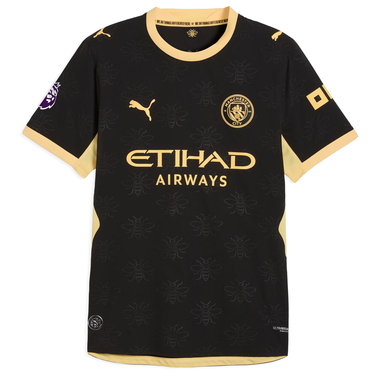 Front view of Manchester City 2026-2027 away black on-field authentic soccer jersey by Final Third Kit