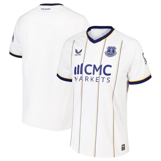 Front and back view of Everton Castore 2026-2027 away white replica shirt by Final Third Kit