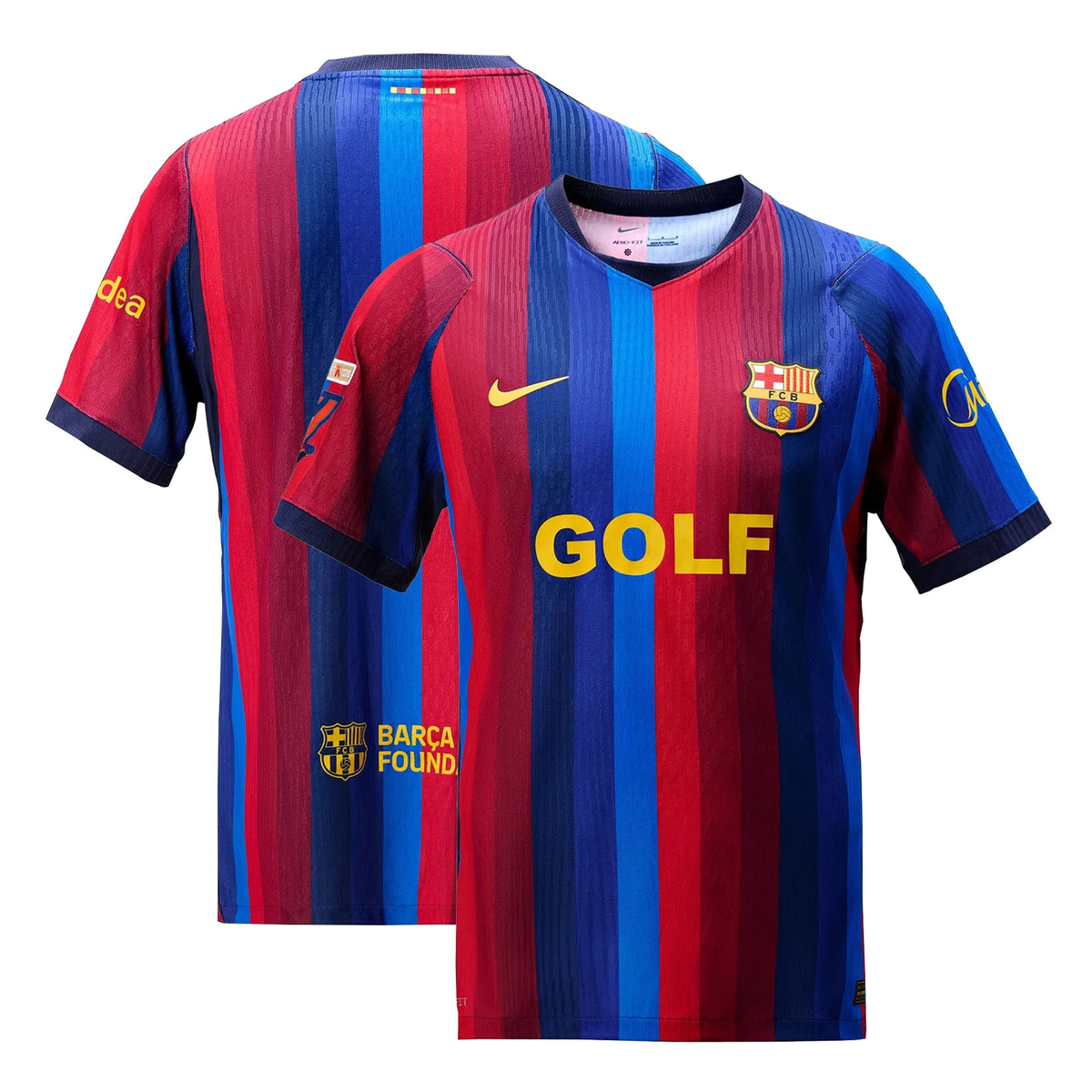 Front and back view of FC Barcelona x Golf Wang 2026-2027 men's replica red jersey by Final Third Kit
