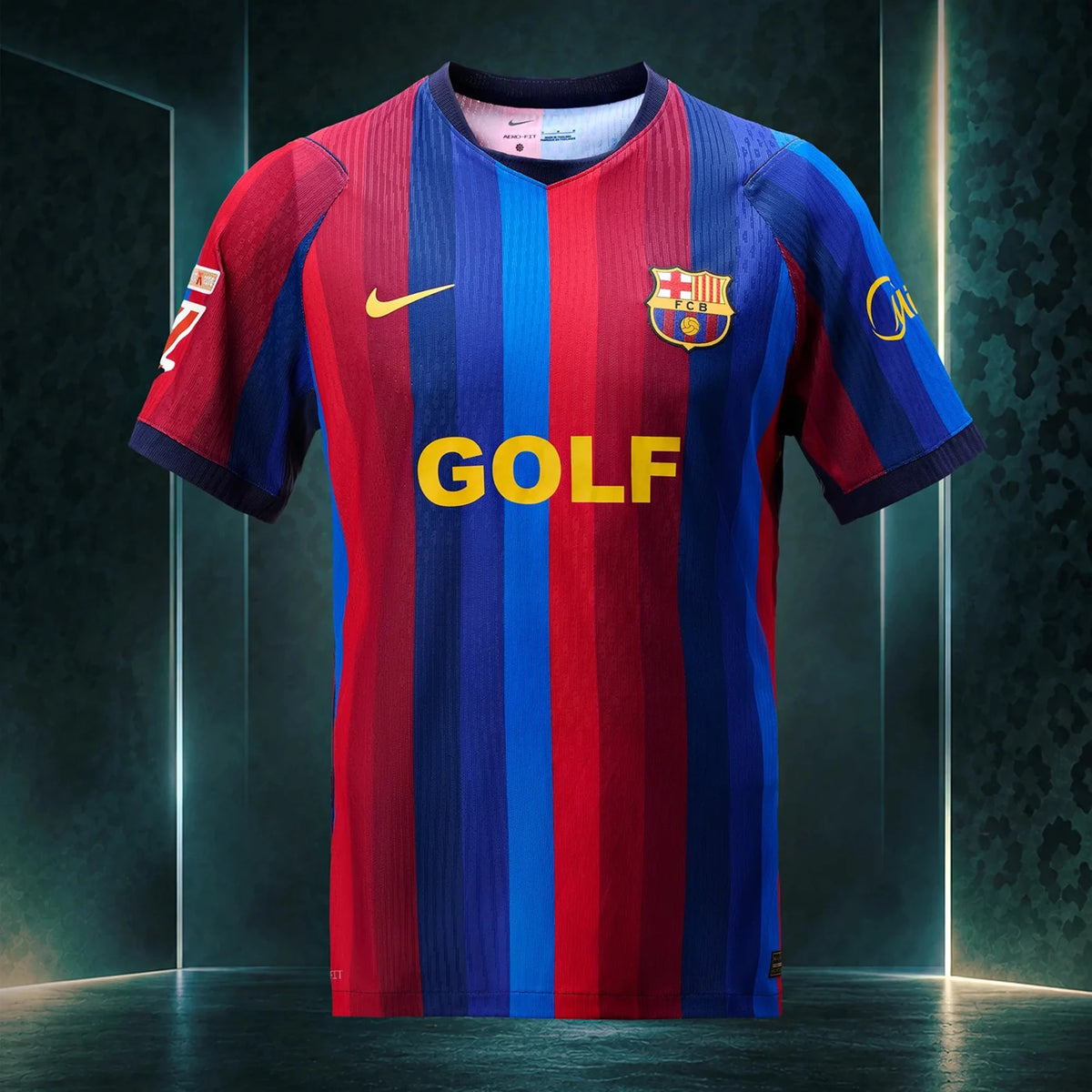 Front view of FC Barcelona x Golf Wang 2026-2027 men's replica red soccer jersey by Final Third Kit