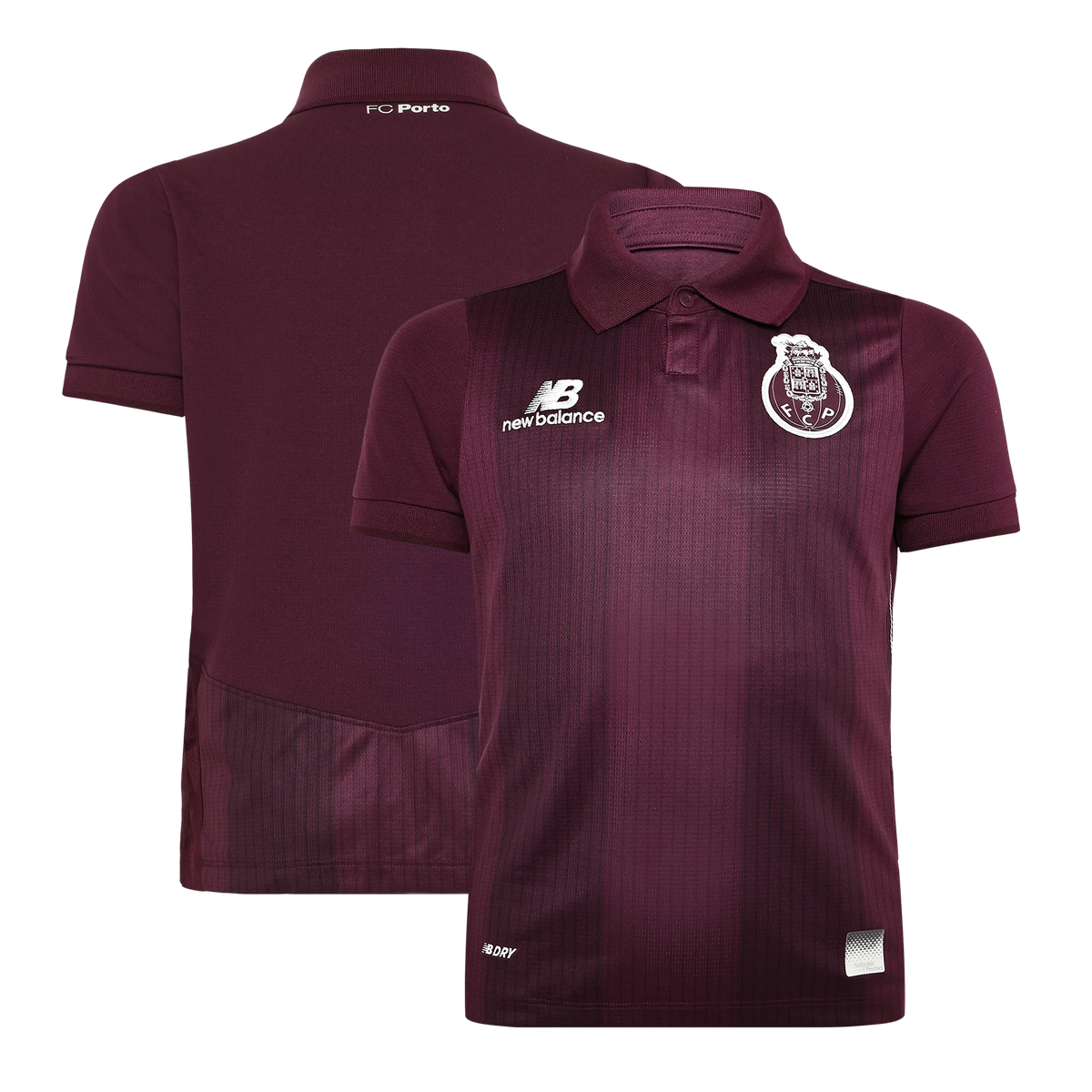 Front and back view of youth FC Porto 2026-2027 away claret stadium replica jersey by Final Third Kit