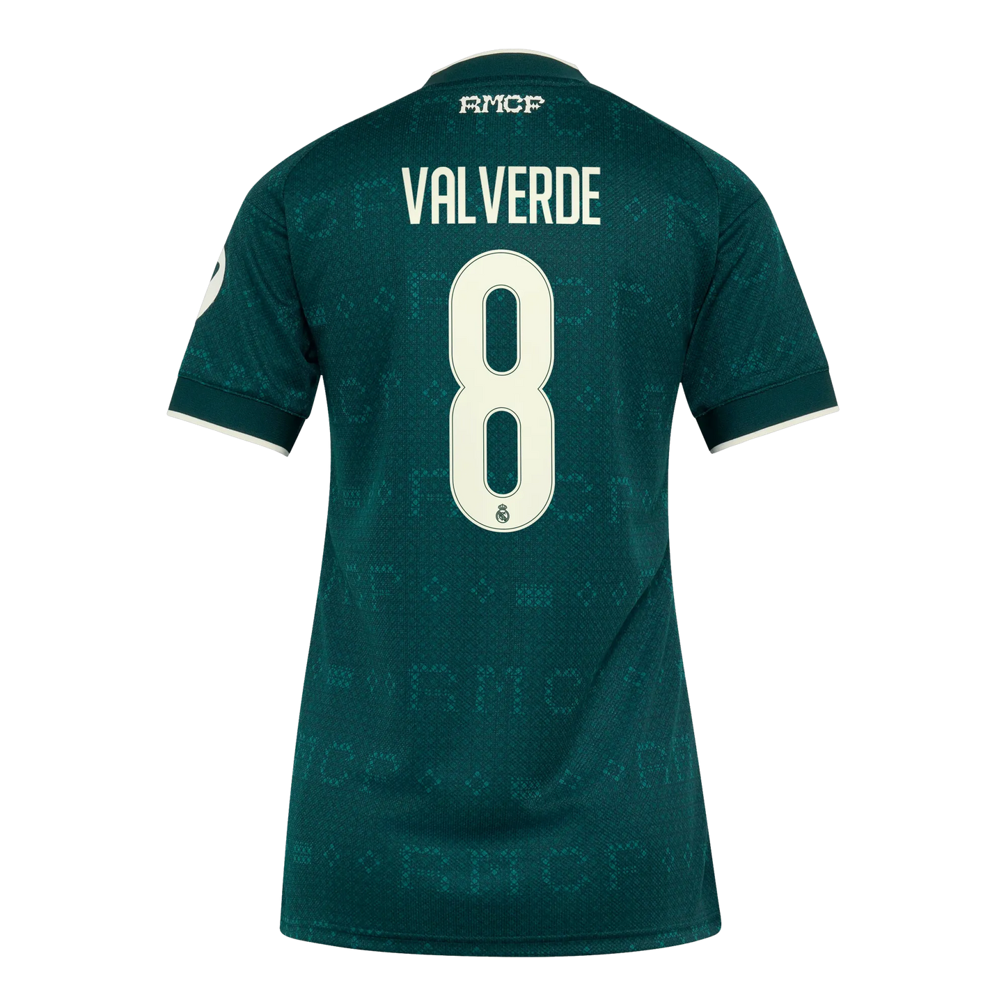 Back view of women's Real Madrid 2026-2027 away football shirt with Valverde #8 name and number printing by Final Third Kit