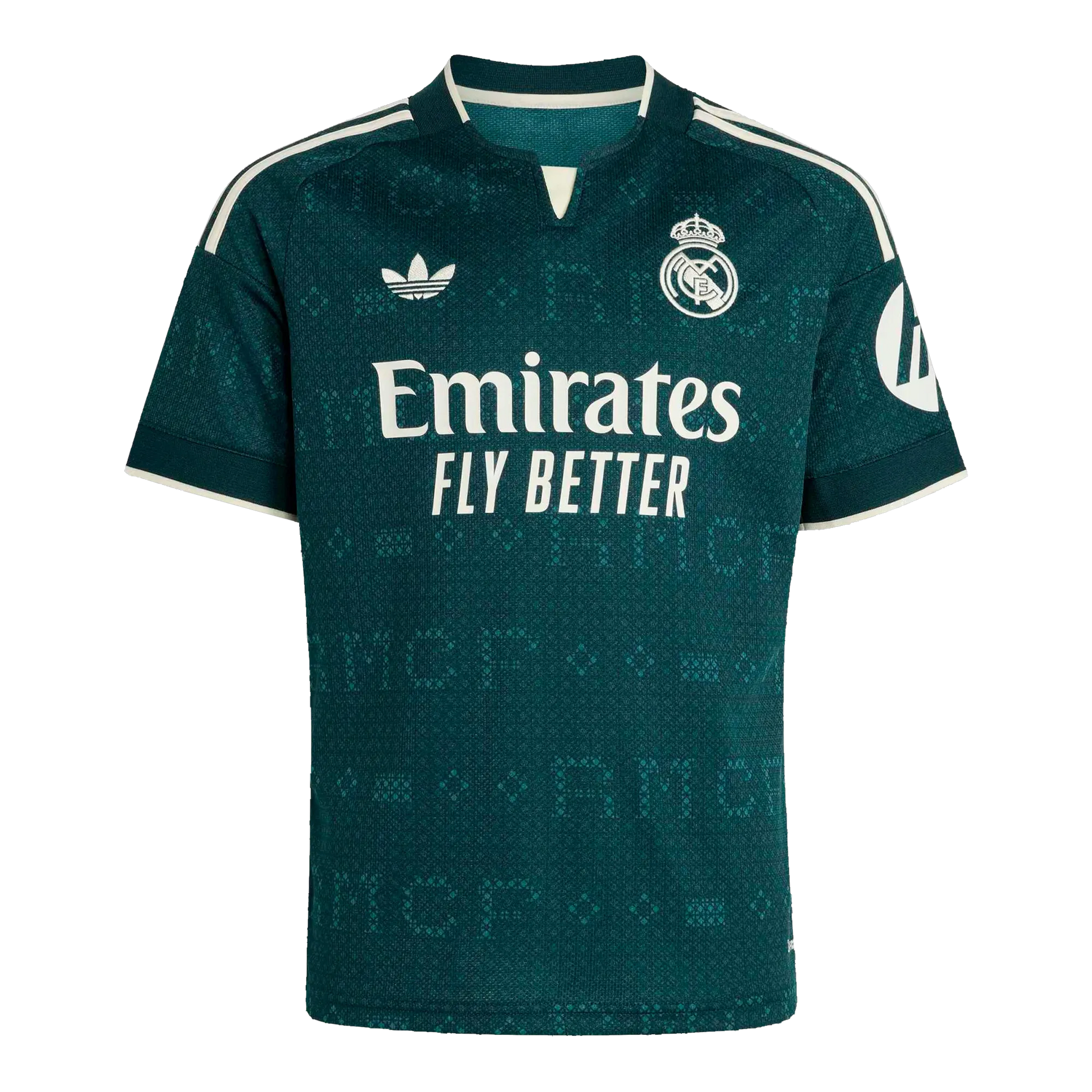 Front view of kids Real Madrid 2026-2027 away stadium replica soccer jersey by Final Third Kit