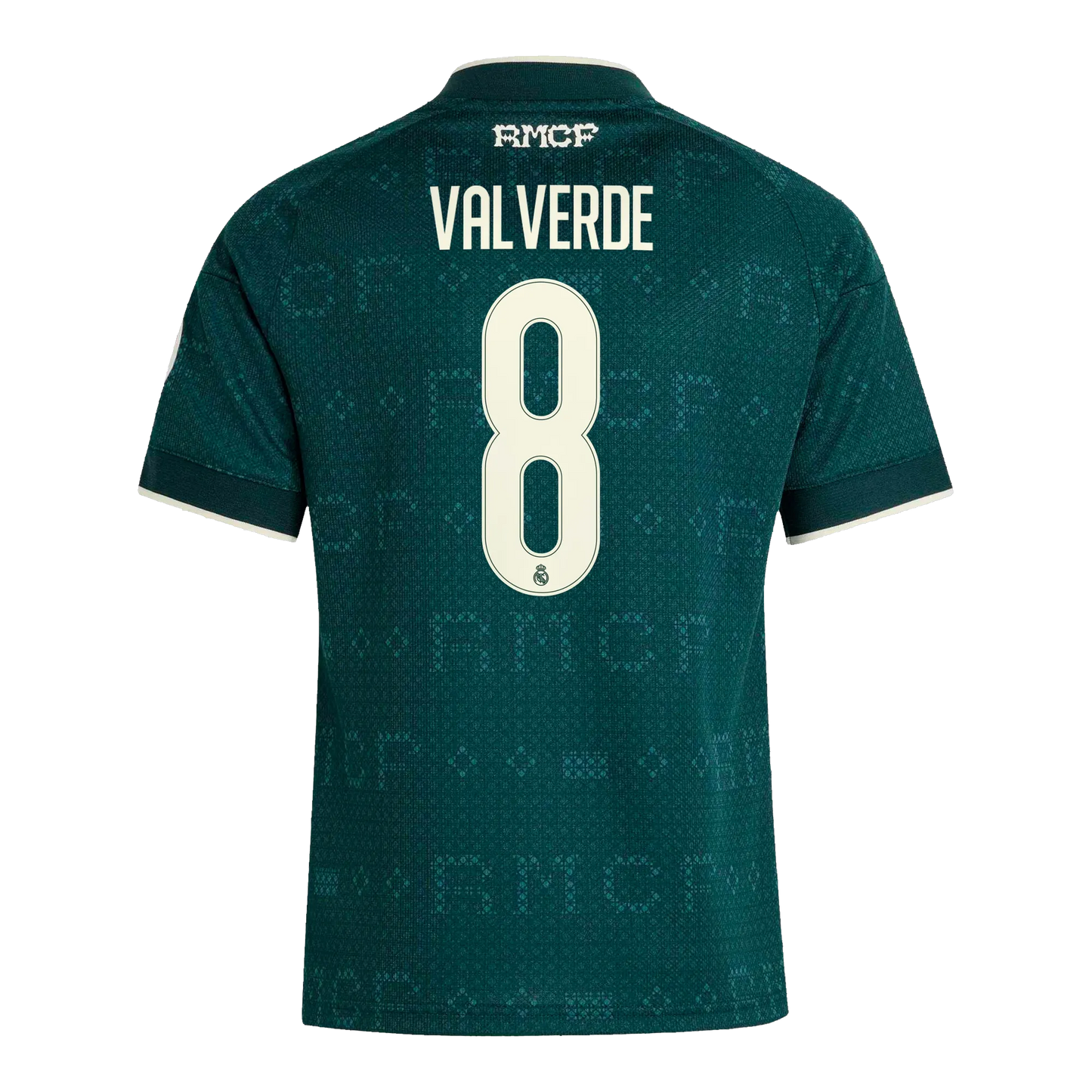 Back view of kids Real Madrid 2026-2027 away football shirt with Valverde #8 name and number printing by Final Third Kit
