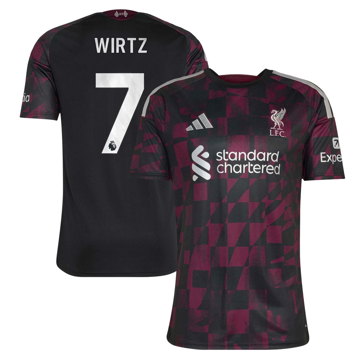 Front and back view of Liverpool 2026-2027 third black replica jersey featuring Florian Wirtz by Final Third Kit