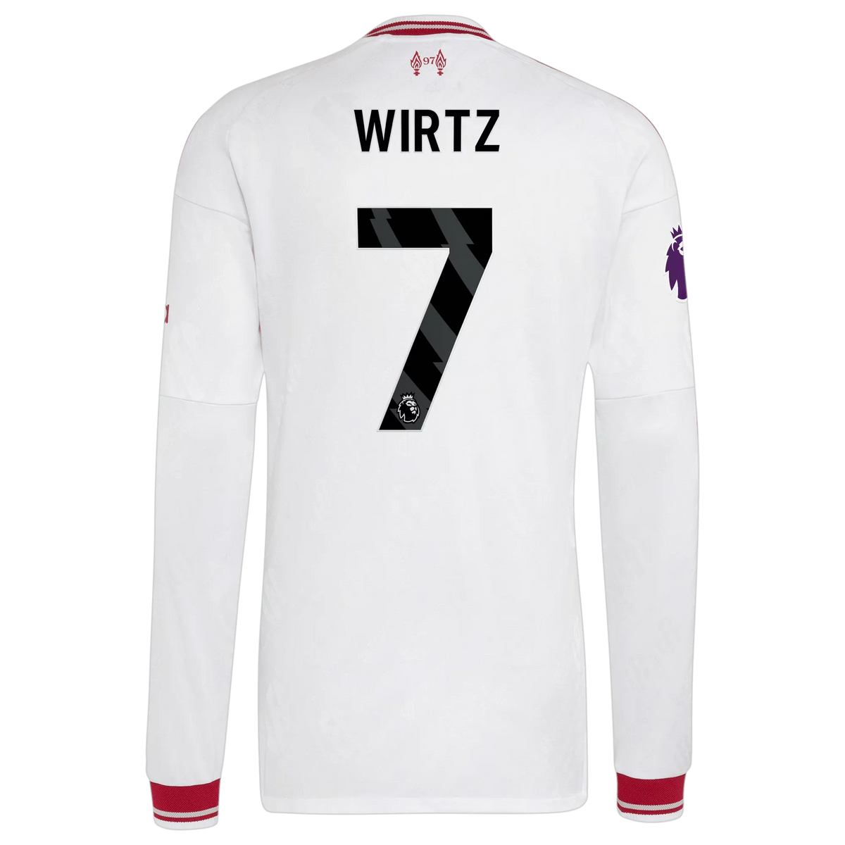 Back view of men's Liverpool 2026-2027 away white Replica long sleeve football shirt with Florian Wirtz name and number 10 printing by Final Third Kit