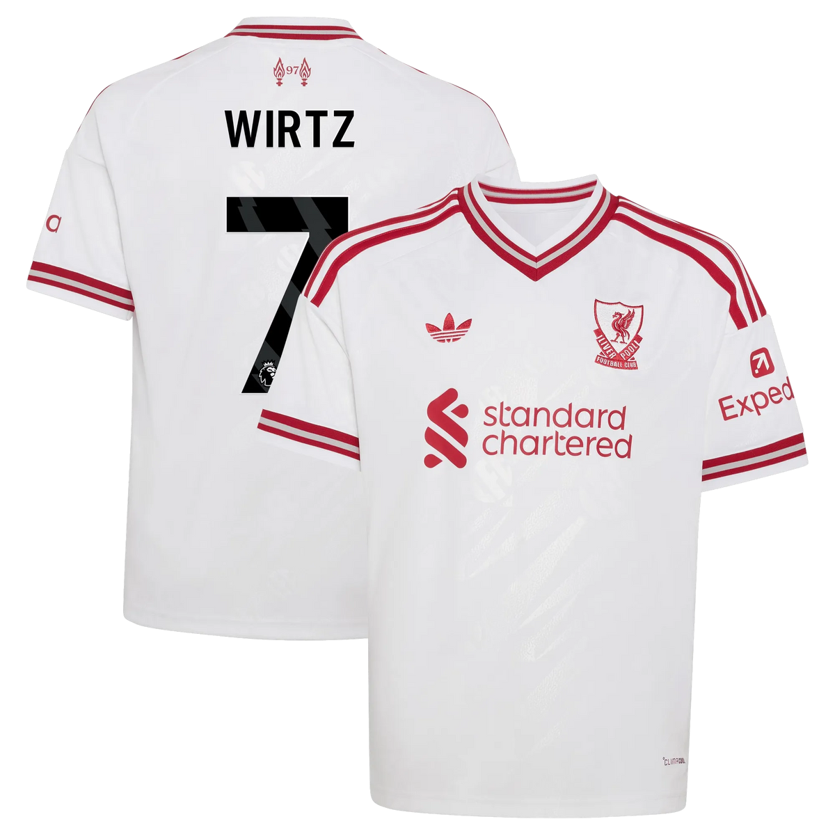 Front and back view of women's Liverpool 2026-2027 away white replica jersey featuring Florian Wirtz by Final Third Kit