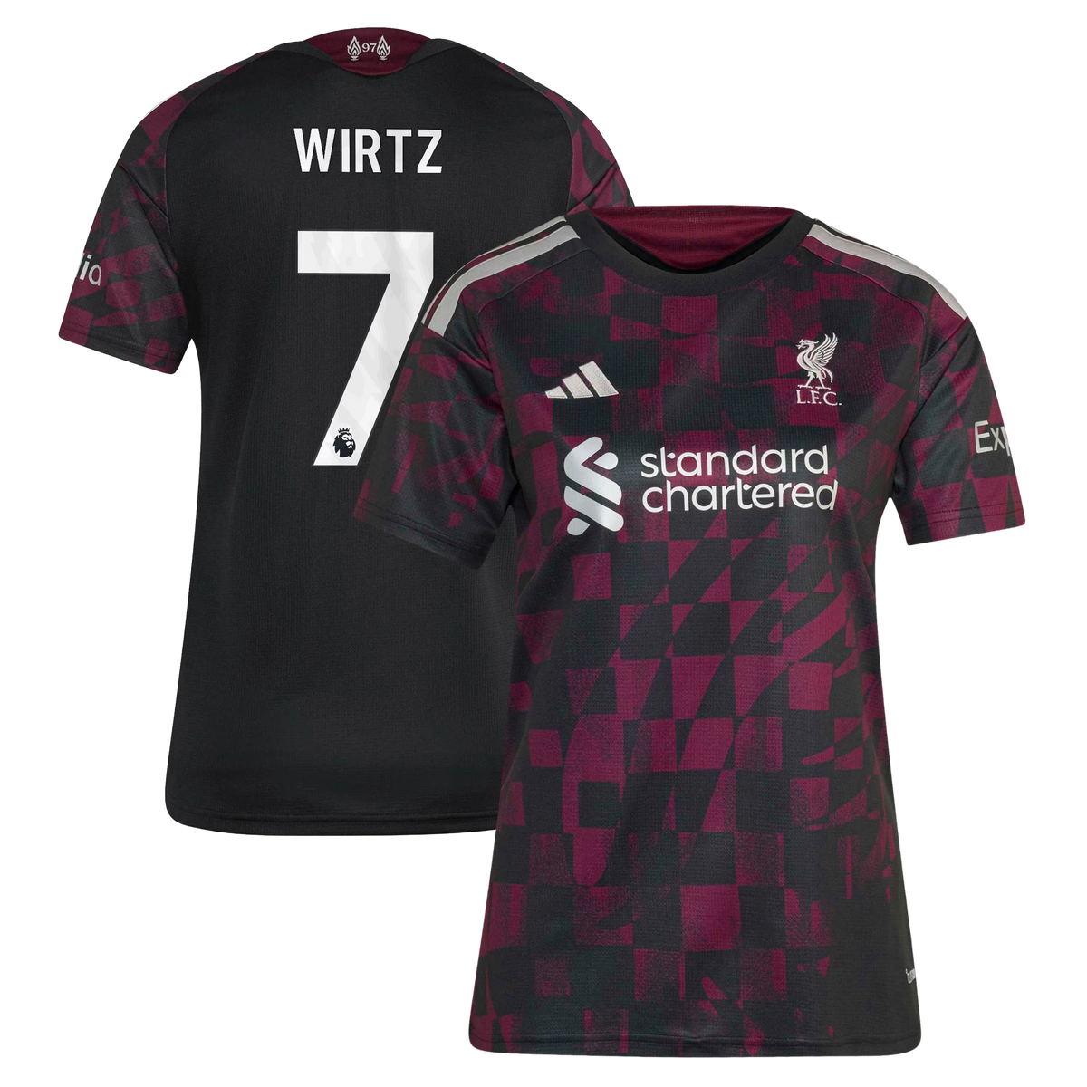 Front and back view of women's Liverpool 2026-2027 third black replica jersey featuring Florian Wirtz by Final Third Kit
