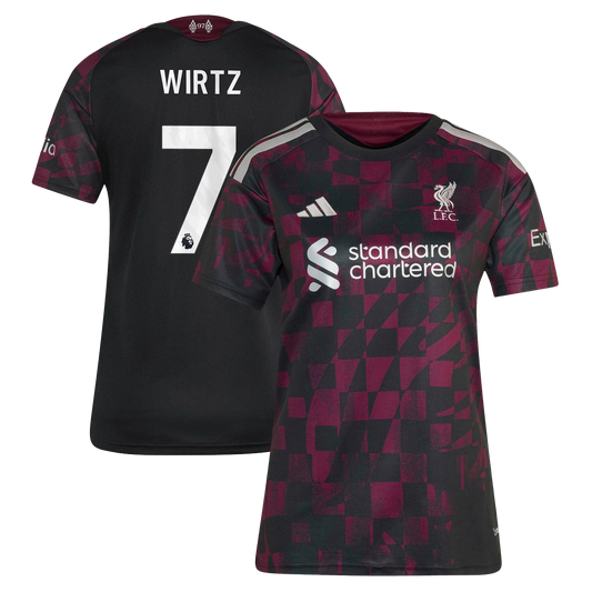 Front and back view of women's Liverpool 2026-2027 third black replica jersey featuring Florian Wirtz by Final Third Kit