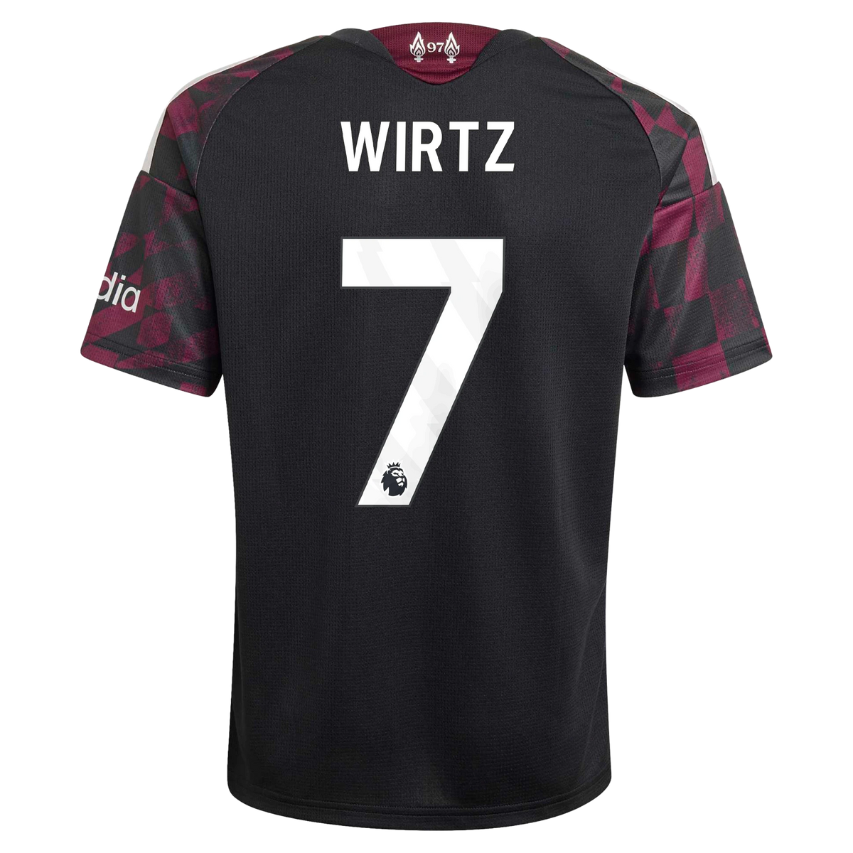 Back view of youth Liverpool 2026-2027 third black replica football shirt with Florian Wirtz name and number 7 printing by Final Third Kit
