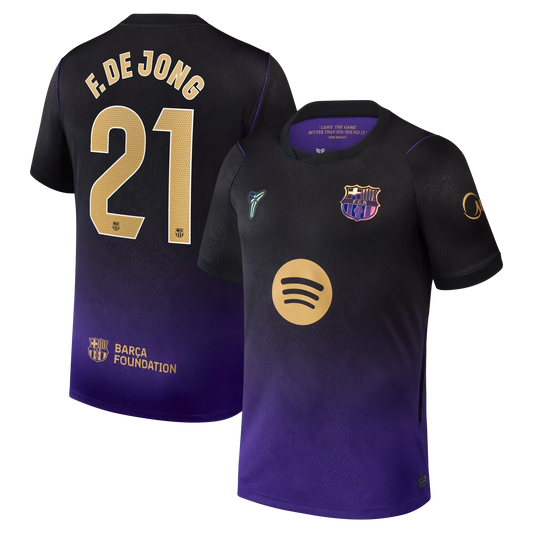 Front and back view of women's Barcelona 2026-2027 home red stadium replica jersey featuring Frenkie de Jong by Final Third Kit