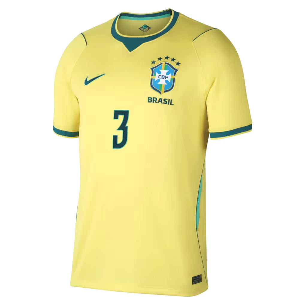 Brazil 2026 World Cup Away Stadium Replica Jersey With Gabriel Magalhães #4 Printing Front View