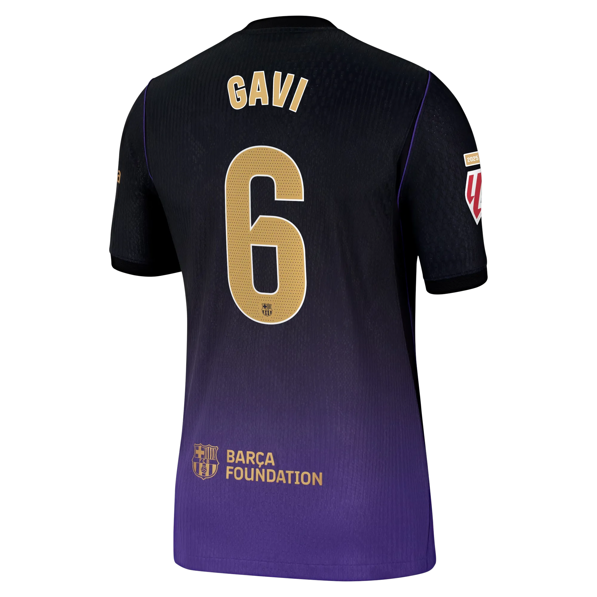 Back view of men's Barcelona 2026-2027 home blue and red stripes match authentic football shirt with Gavi name and number 6 printing by Final Third Kit