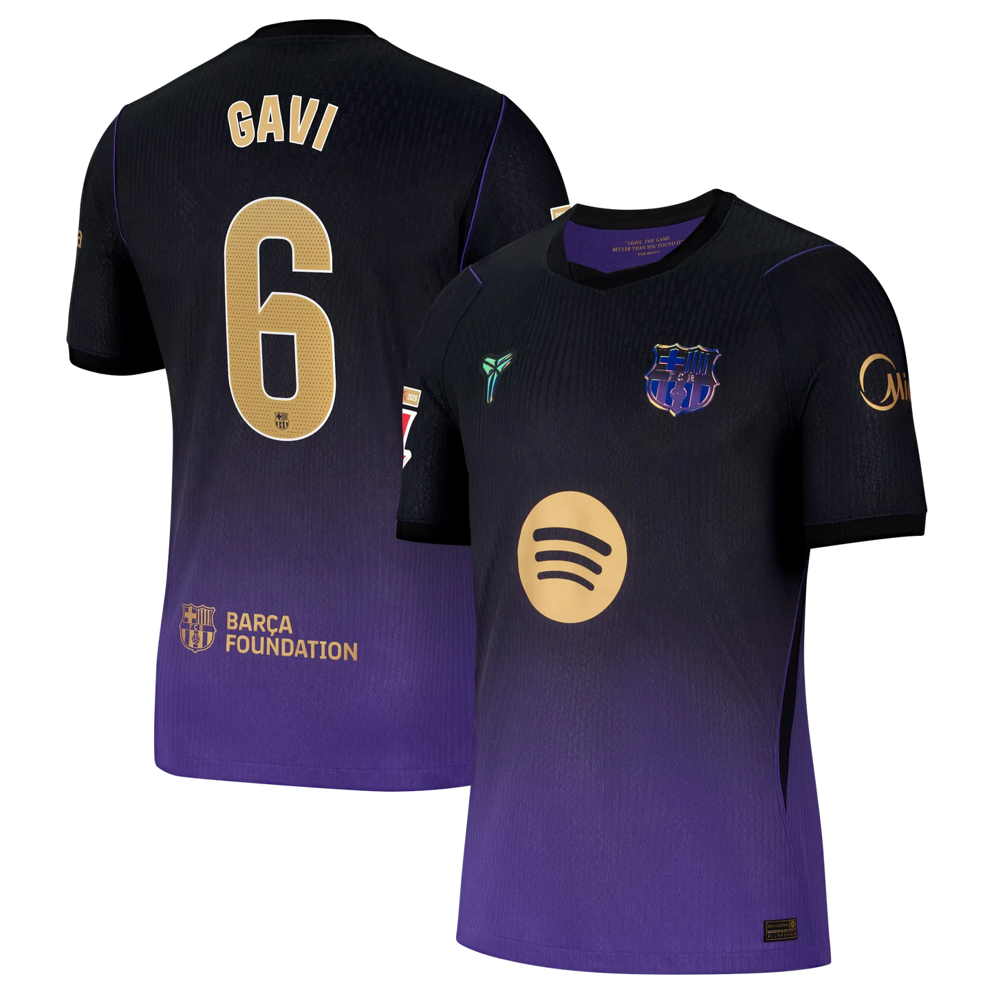 Front and back view of men's Barcelona 2026-2027 home blue and red stripes match authentic custom jersey featuring Gavi by Final Third Kit