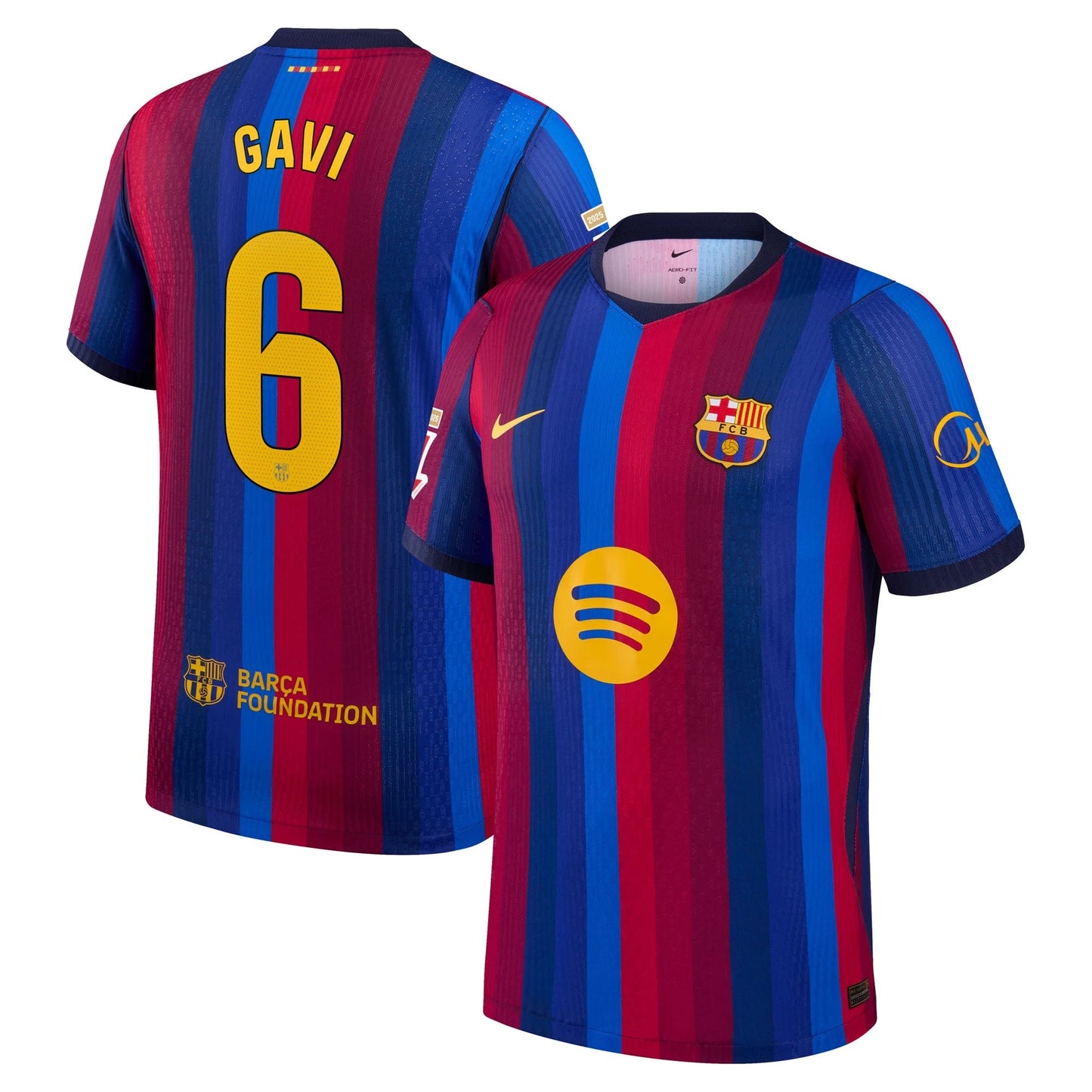 Front and back view of men's Barcelona 2026-2027 away purple match authentic custom jersey featuring Gavi by Final Third Kit