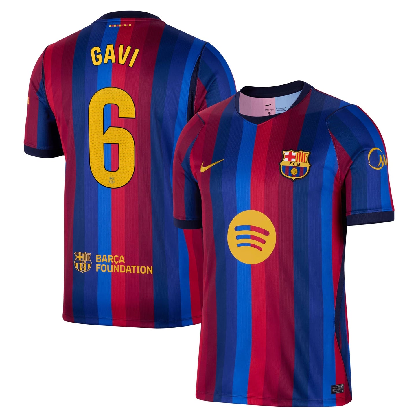 Front and back view of men's Barcelona 2026-2027 home red stadium replica custom jersey featuring Gavi by Final Third Kit