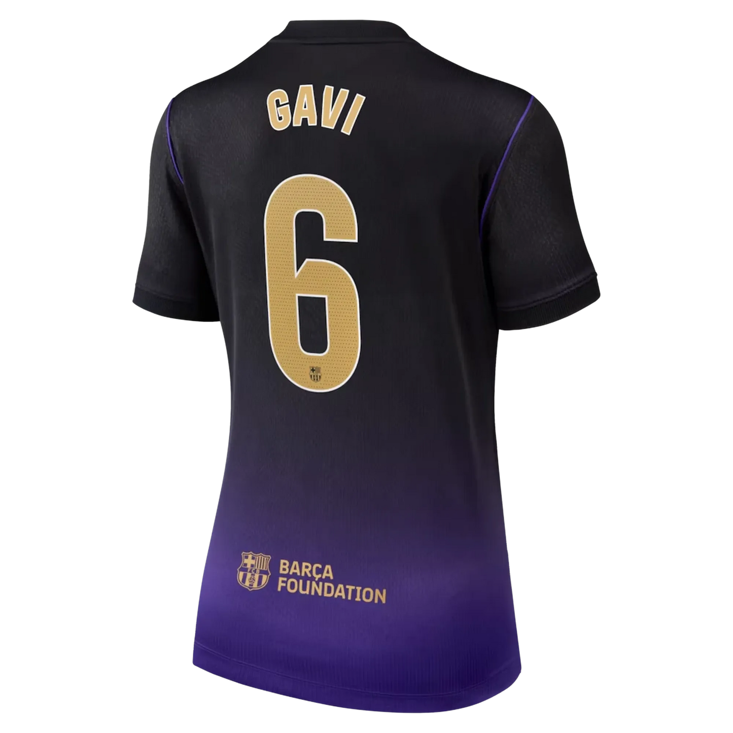 Back view of women's Barcelona 2026-2027 away purple stadium replica football shirt with Gavi name and number 6 printing by Final Third Kit