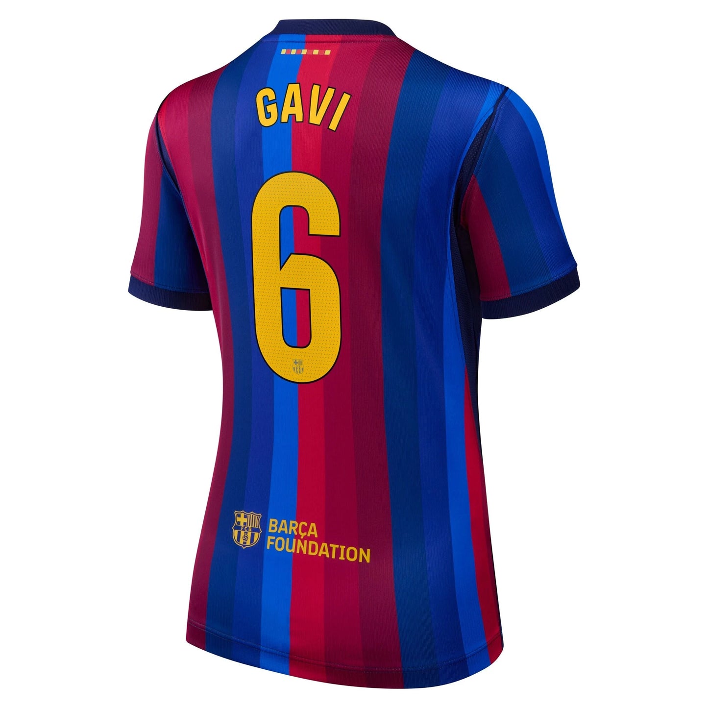 Back view of women's Barcelona 2026-2027 home red stadium replica football shirt with Gavi name and number 6 printing by Final Third Kit