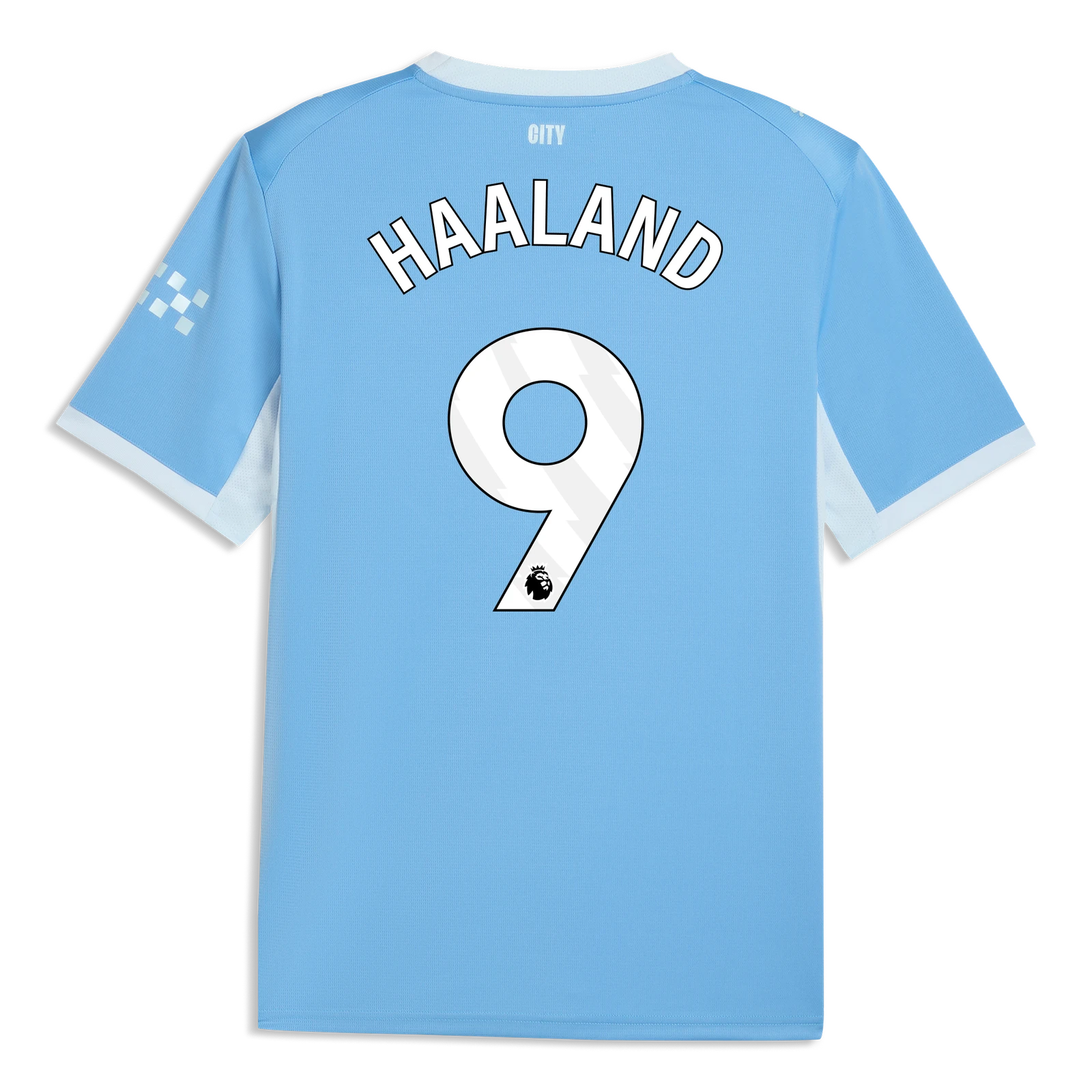 Back view of Manchester City 2026/27 home replica jersey showing Haaland 9 name and number print