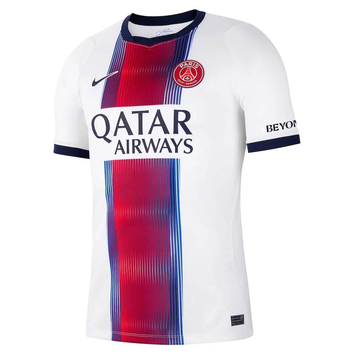 Front view of men's Paris Saint-Germain 2026-2027 away white stadium replica soccer jersey by Final Third Kit