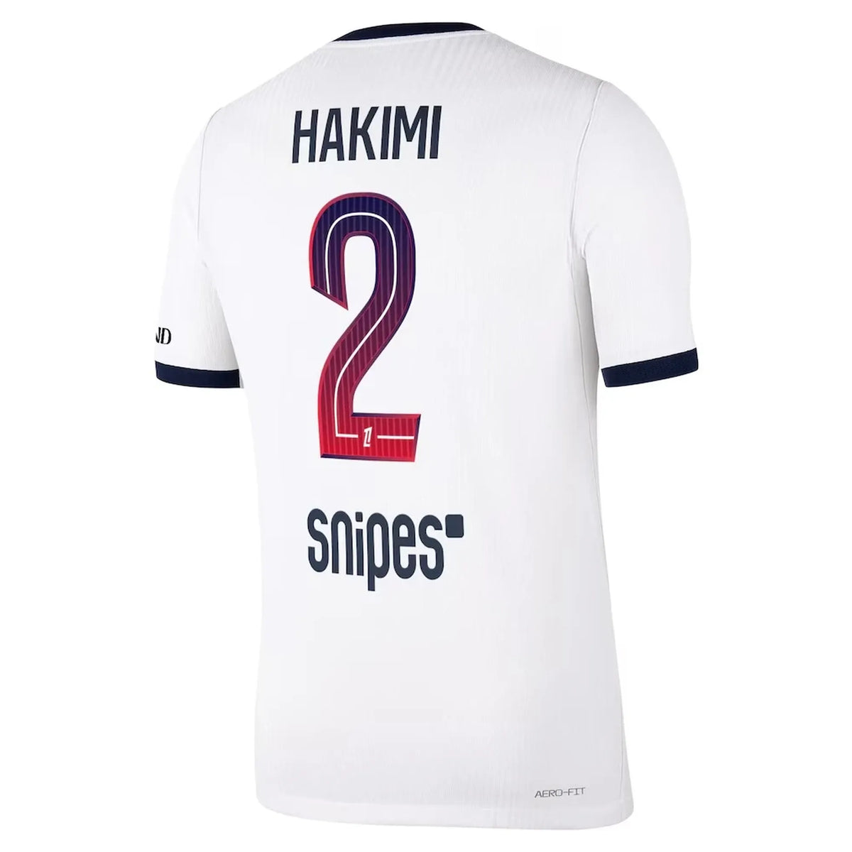 Back view of men's Paris Saint-Germain 2026-2027 away white match authentic football shirt with Hakimi name and number 2 printing by Final Third Kit