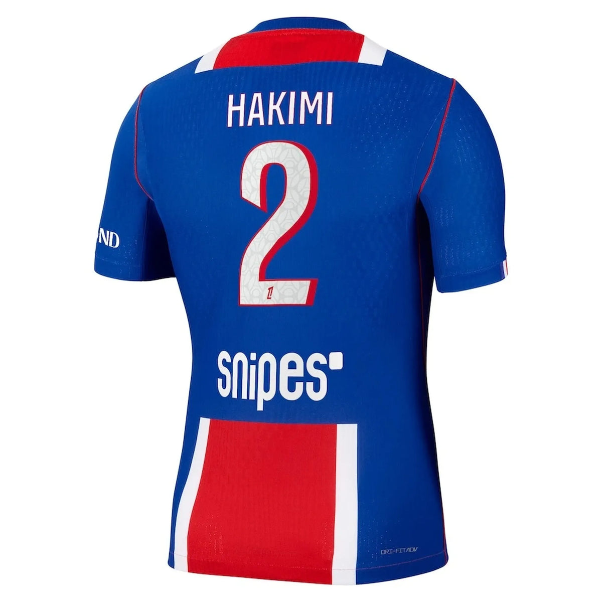 Back view of men's Paris Saint-Germain 2026-2027 home blue match authentic football shirt with Hakimi name and number 2 printing by Final Third Kit