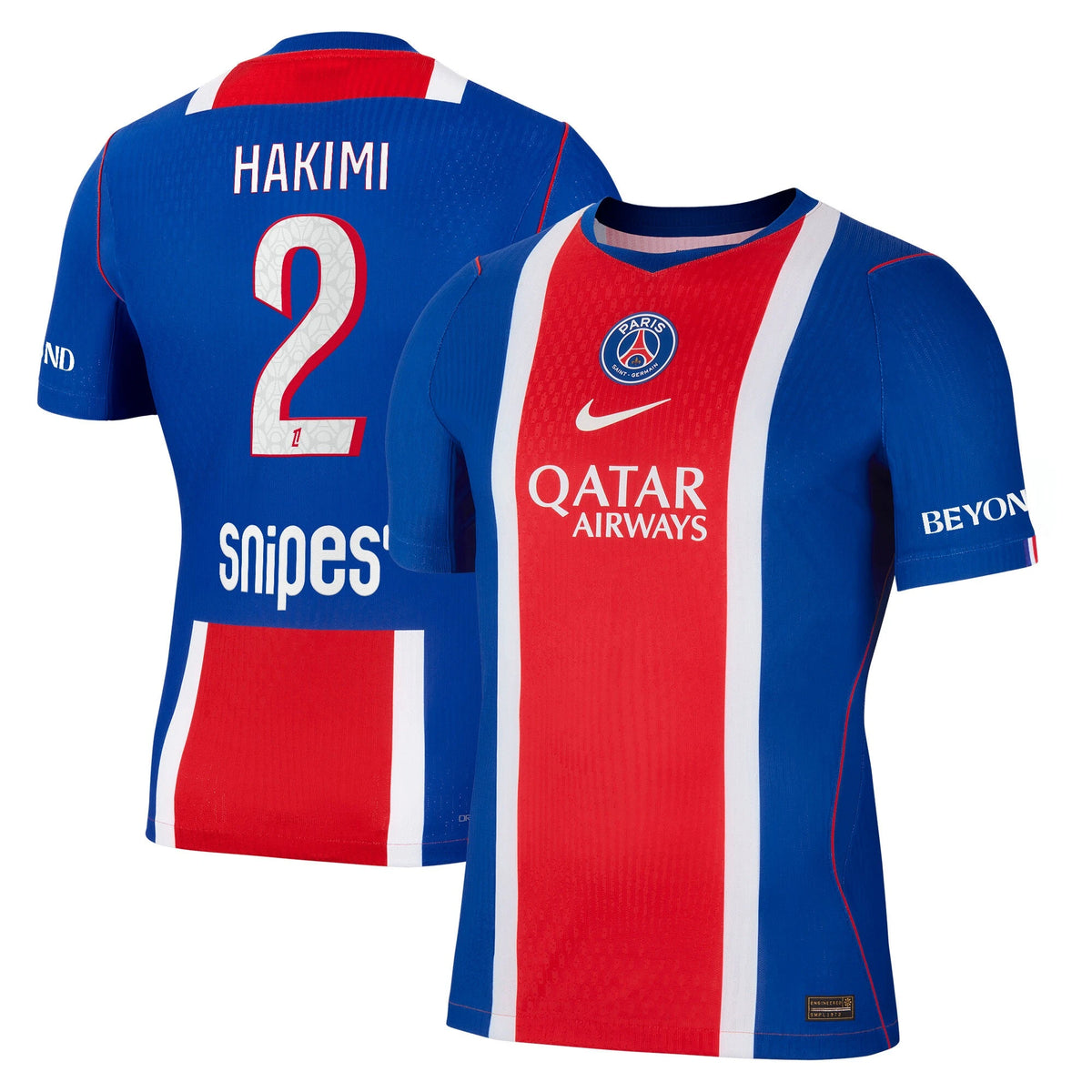 Front and back view of men's Paris Saint-Germain 2026-2027 home blue match authentic jersey featuring Hakimi by Final Third Kit