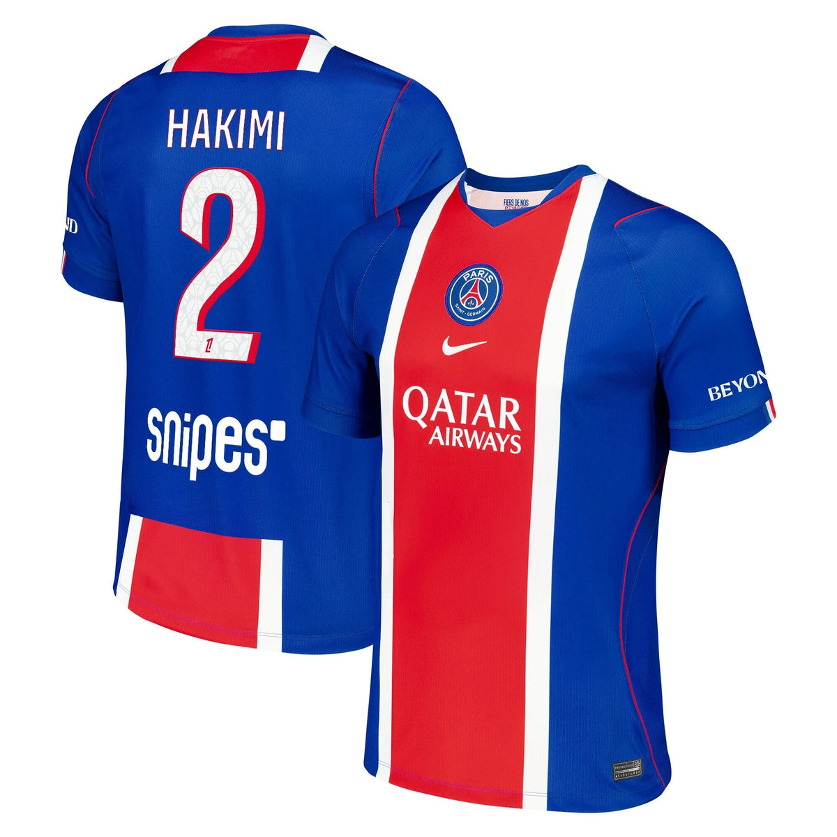 Front and back view of men's Paris Saint-Germain 2026-2027 home blue stadium replica jersey featuring Hakimi by Final Third Kit