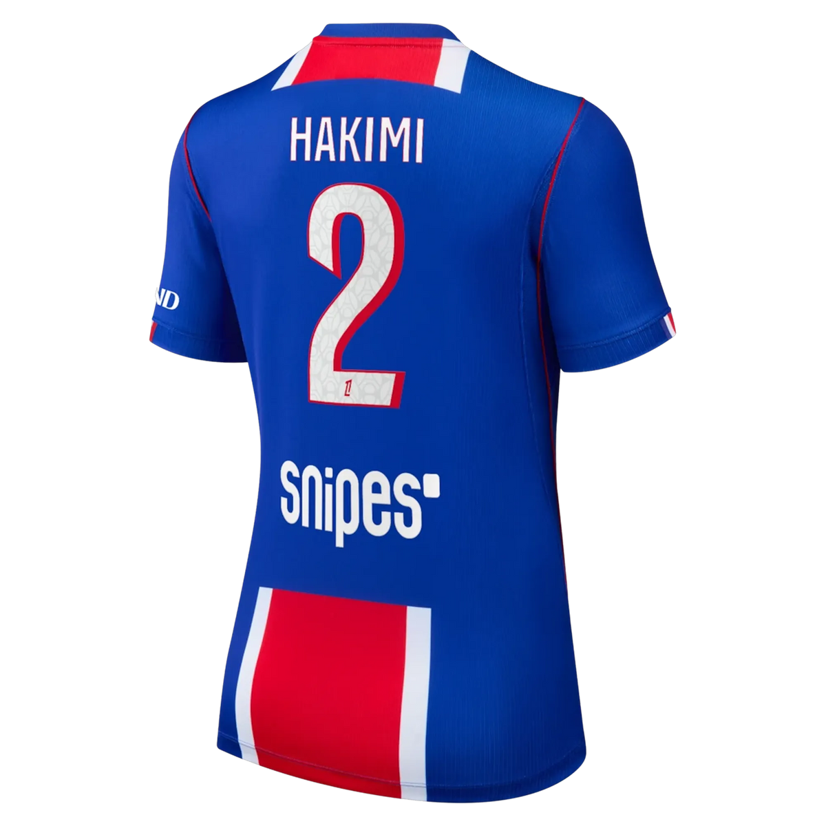 Back view of women's Paris Saint-Germain 2026-2027 home blue stadium replica football shirt with Hakimi name and number 2 printing by Final Third Kit