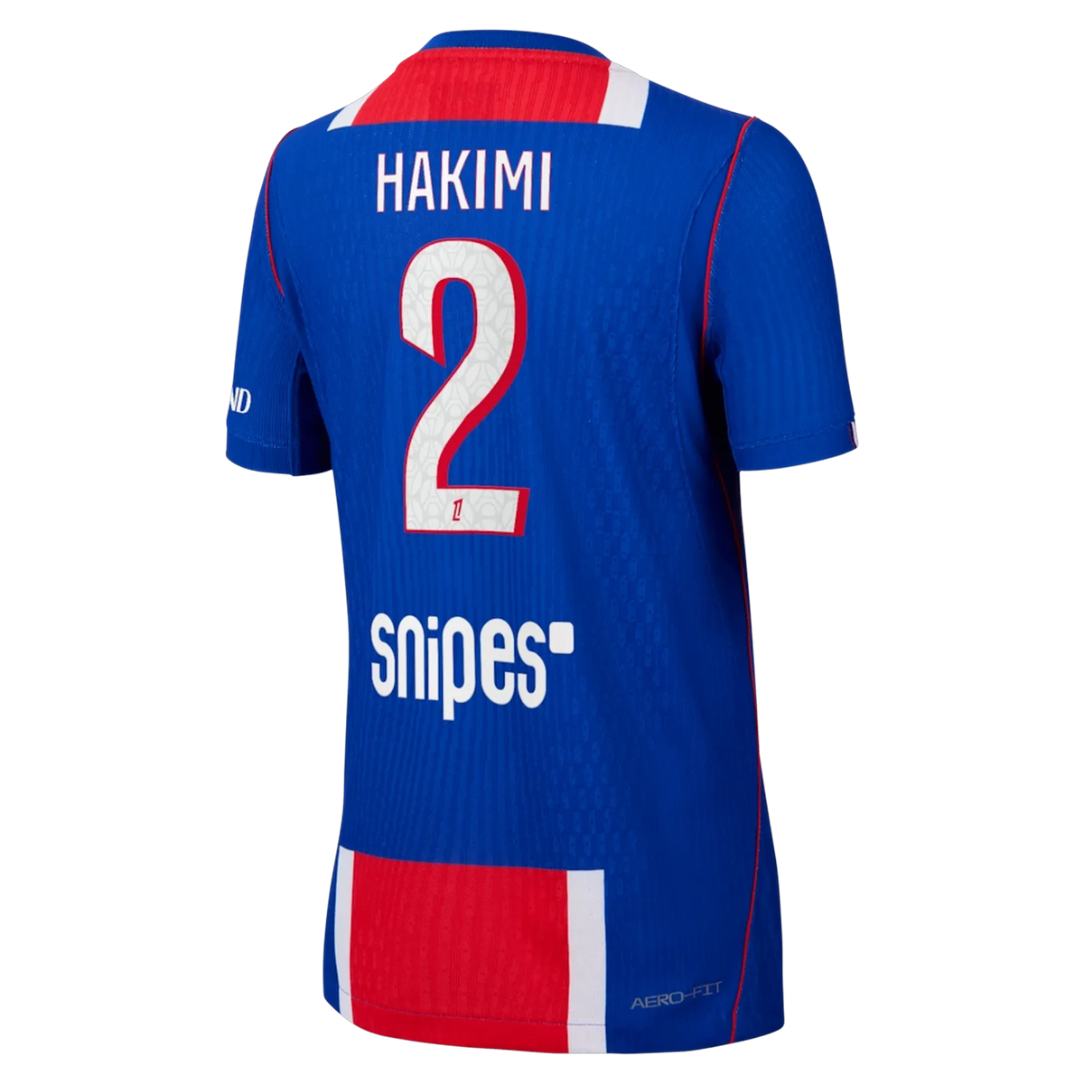 Back view of youth Paris Saint-Germain 2026-2027 home blue stadium replica football shirt with Hakimi name and number 2 printing by Final Third Kit