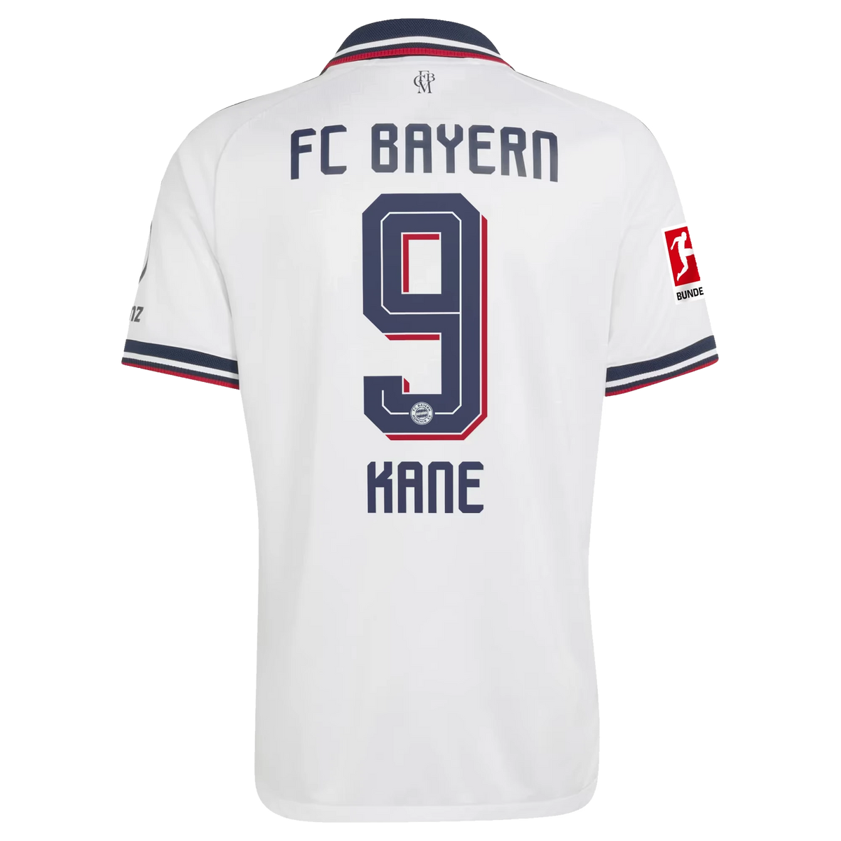 Back view of men's Bayern Munich 2026-2027 away white on-field authentic football shirt with Harry Kane name and number 9 printing by Final Third Kit