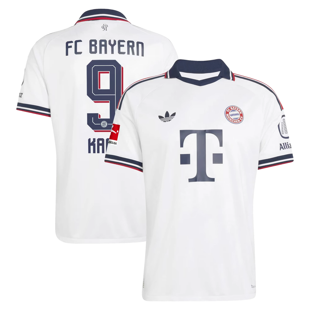 Front and back view of men's Bayern Munich 2026-2027 away white on-field authentic jersey featuring Harry Kane by Final Third Kit