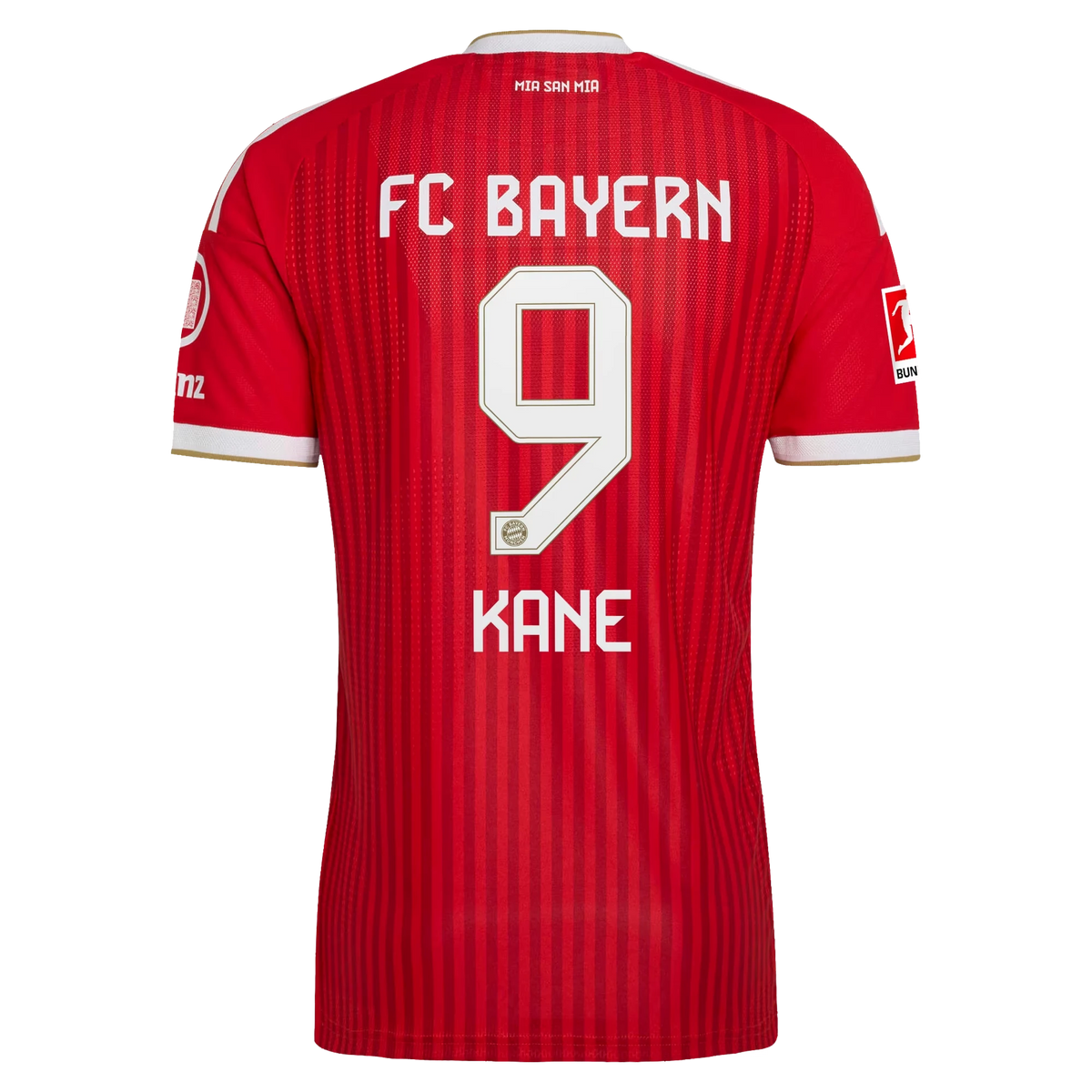 Back view of men's Bayern Munich 2026-2027 home red on-field authentic football shirt with Harry Kane name and number 9 printing by Final Third Kit