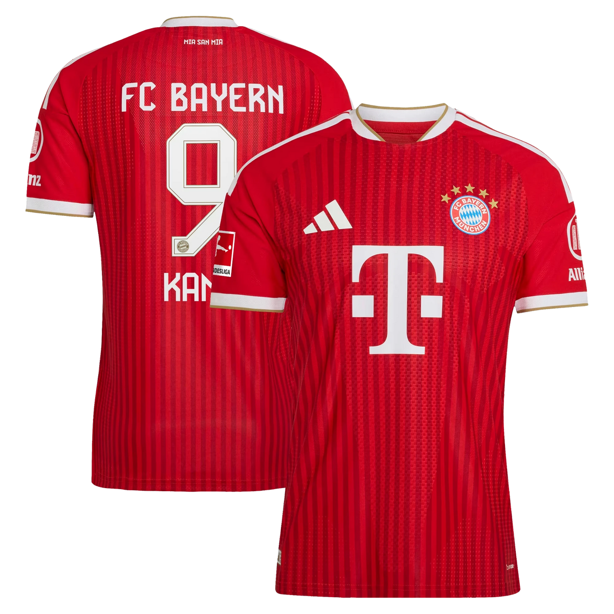 Front and back view of men's Bayern Munich 2026-2027 home red on-field authentic jersey featuring Harry Kane by Final Third Kit