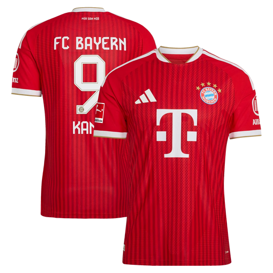 Front and back view of men's Bayern Munich 2026-2027 home red on-field authentic jersey featuring Harry Kane by Final Third Kit