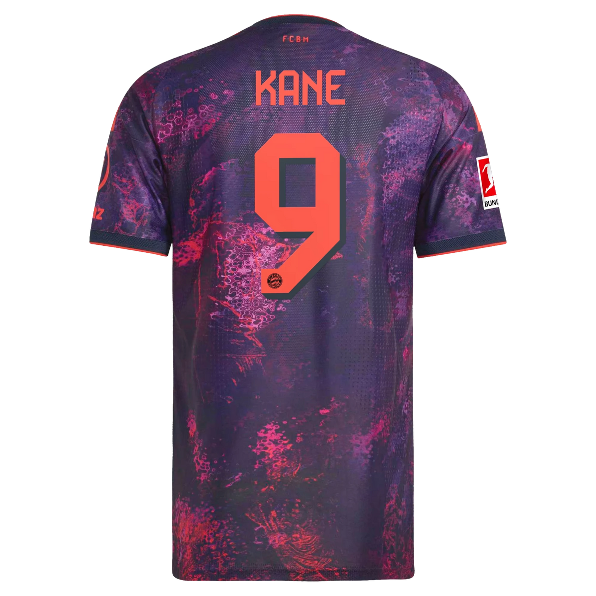 Back view of Bayern Munich 2026-2027 third purple on-field authentic football shirt with Harry Kane name and number 9 printing by Final Third Kit