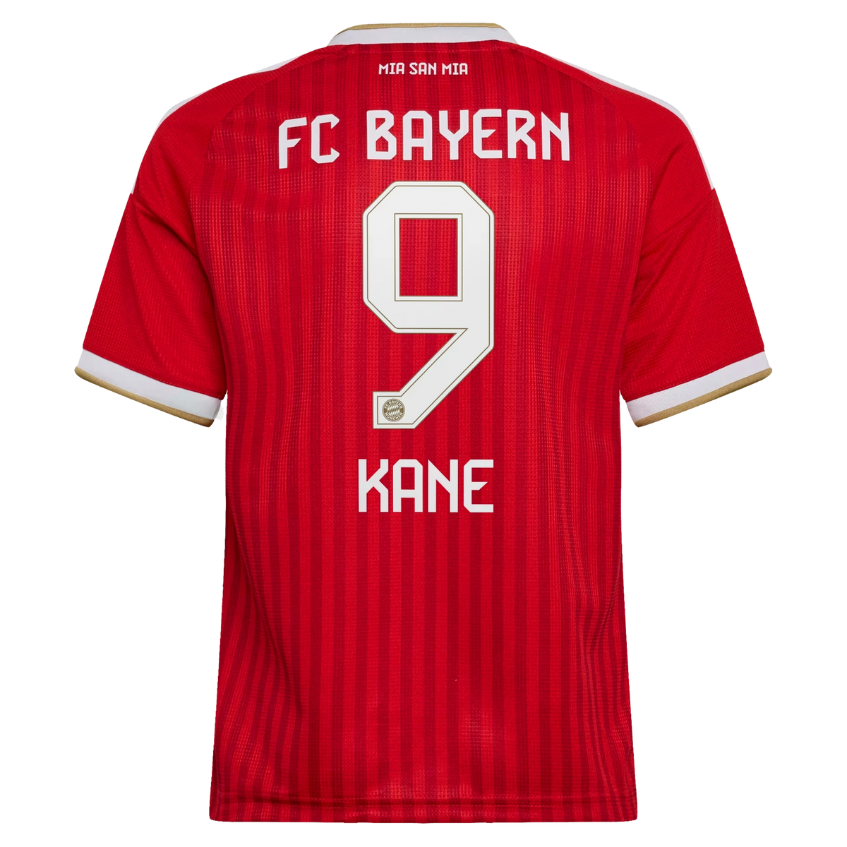 Back view of youth Bayern Munich 2026-2027 home red replica football shirt with Harry Kane name and number 9 printing by Final Third Kit