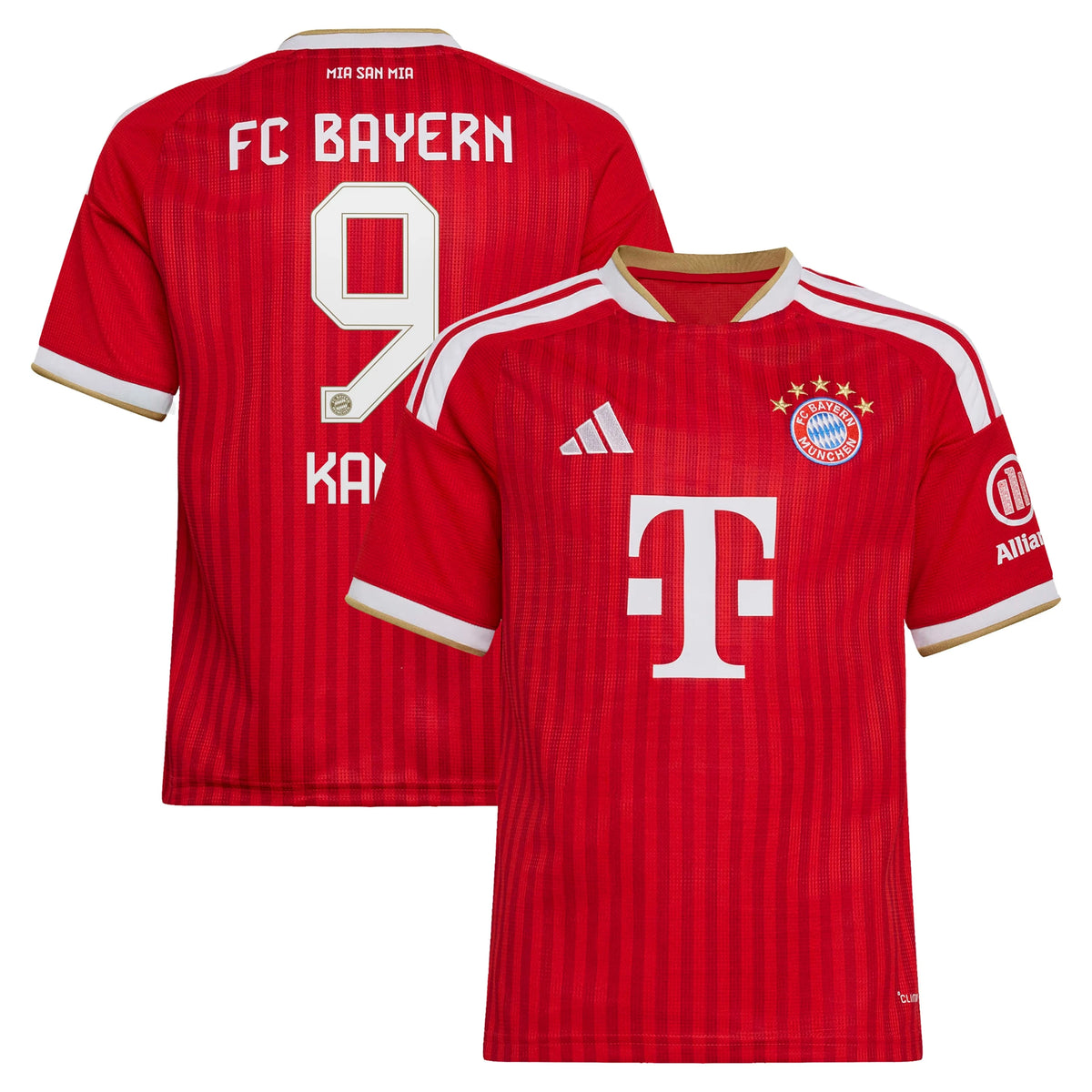 Front and back view of youth Bayern Munich 2026-2027 home red replica jersey featuring Harry Kane by Final Third Kit