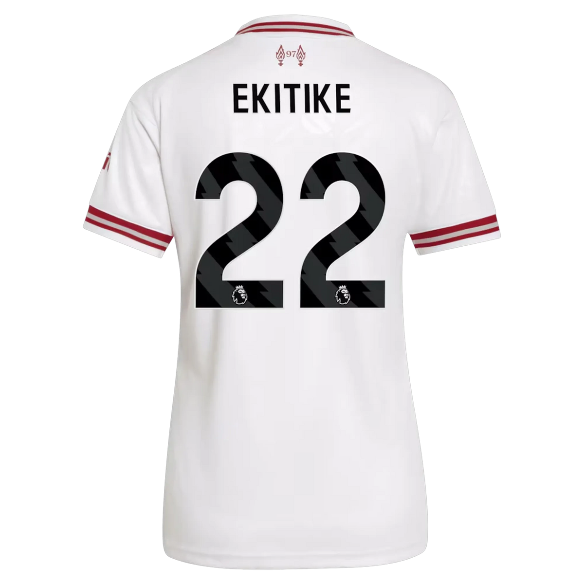 Back view of women's Liverpool 2026-2027 away white replica football shirt with Hugo Ekitike name and number 11 printing by Final Third Kit