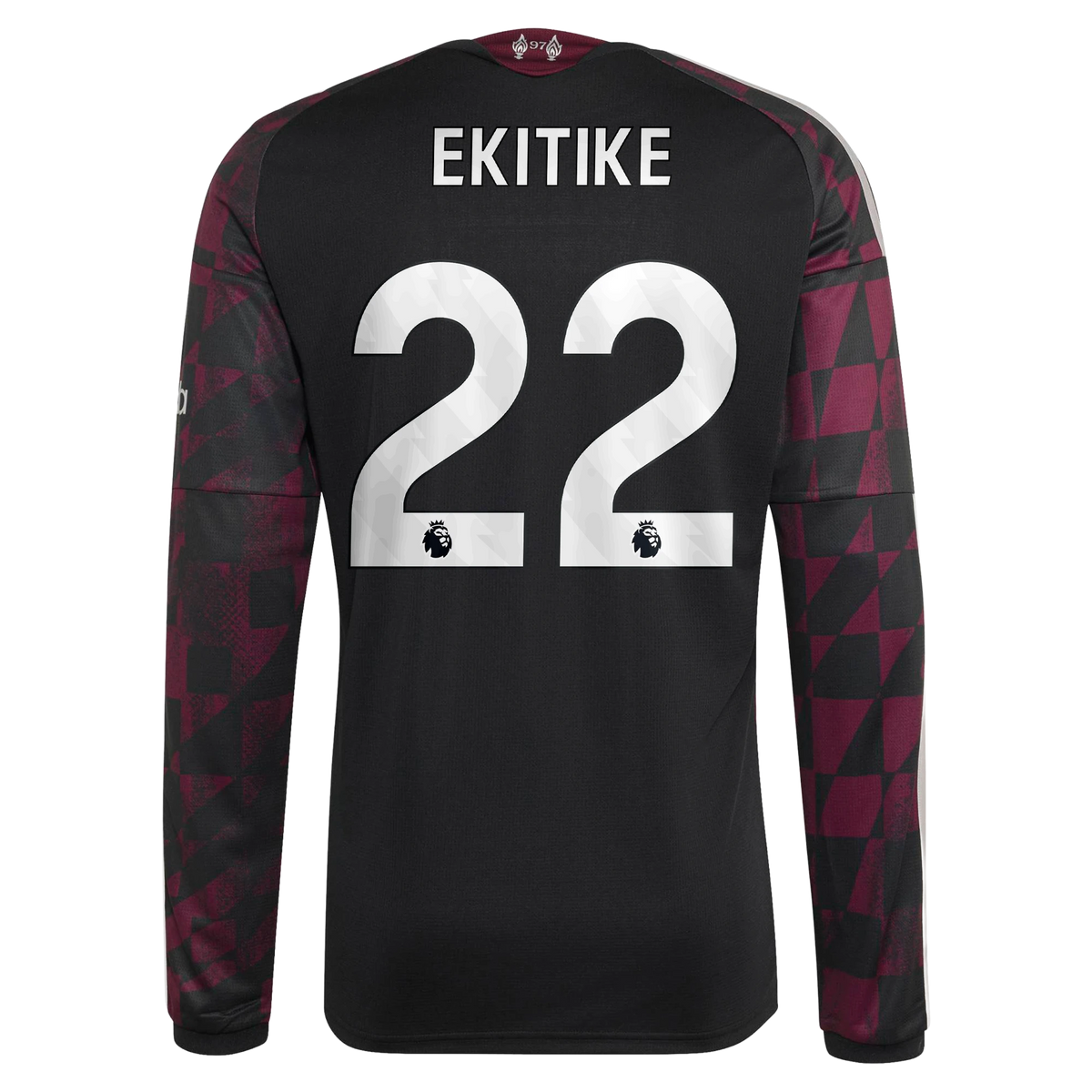 Back view of Liverpool 2026-2027 third black replica long sleeve football shirt with Hugo Ekitike name and number 22 printing by Final Third Kit