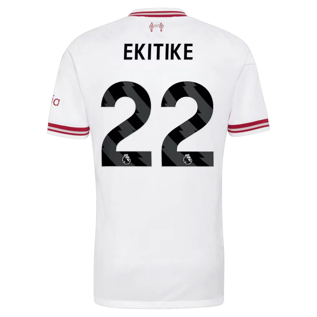 Back view of men's Liverpool 2026-2027 away white on-field authentic football shirt with Hugo Ekitike name and number 11 printing by Final Third Kit