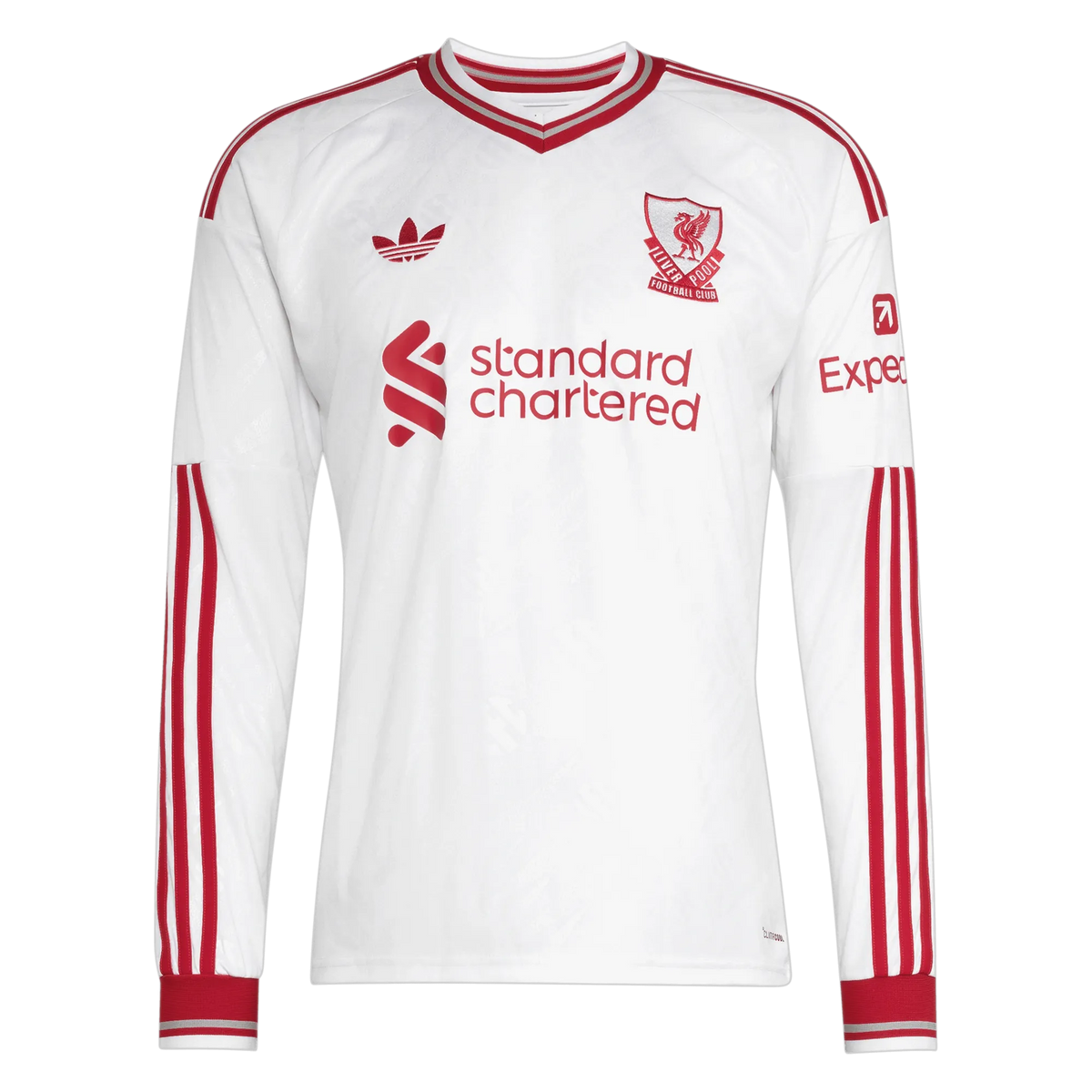 Front view of men's Liverpool 2026-2027 away white replica long sleeve soccer jersey by Final Third Kit