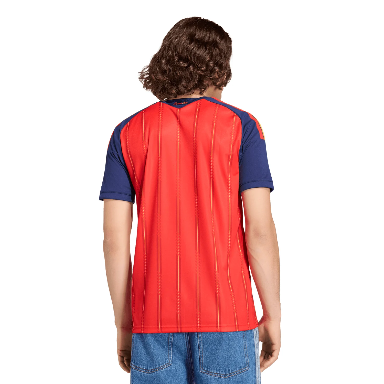 back view of Model wearing Spain 2026 home red soccer jersey