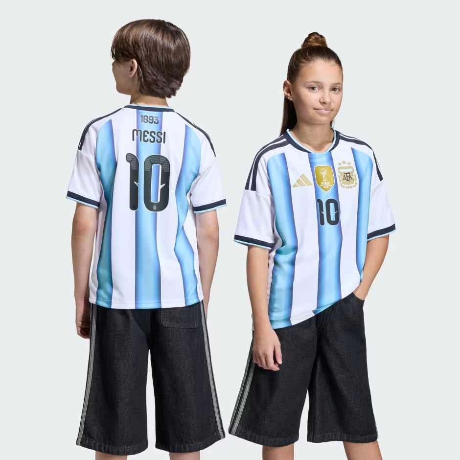 Argentina 26 Home Messi Kids Football Soccer Jersey