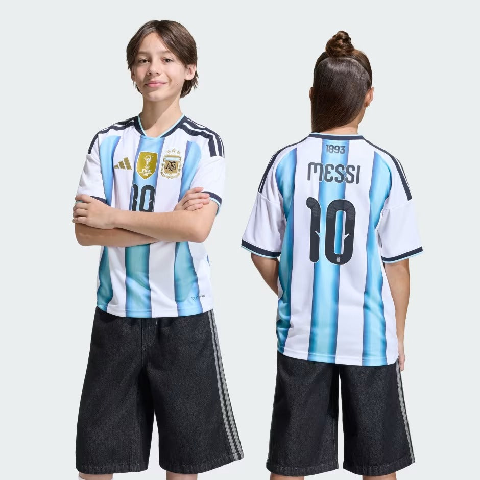 Argentina 26 Home Messi Kids Football Soccer Jersey
