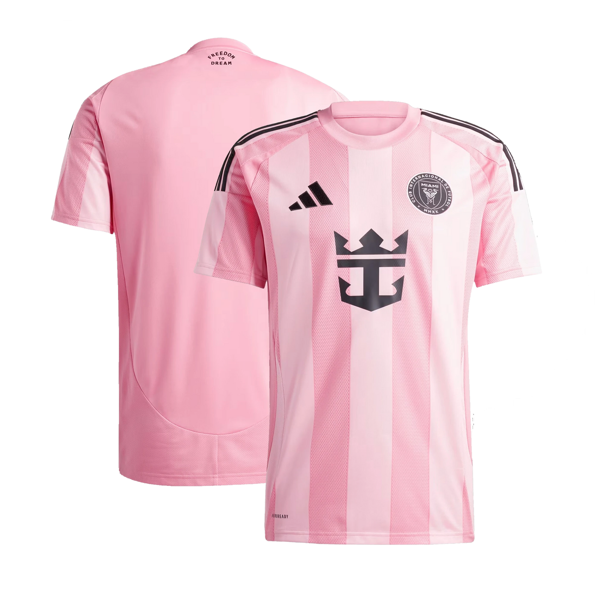 Front and back view of Inter Miami CF 2025-2026 home pink replica jersey by Final Third Kit