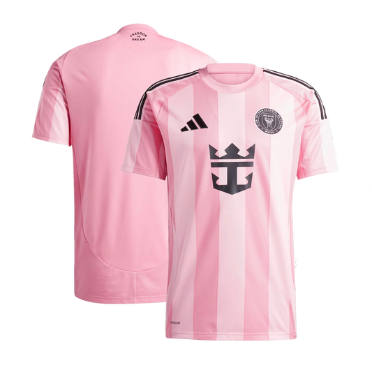 Front and back view of Inter Miami CF 2025-2026 home pink replica jersey by Final Third Kit