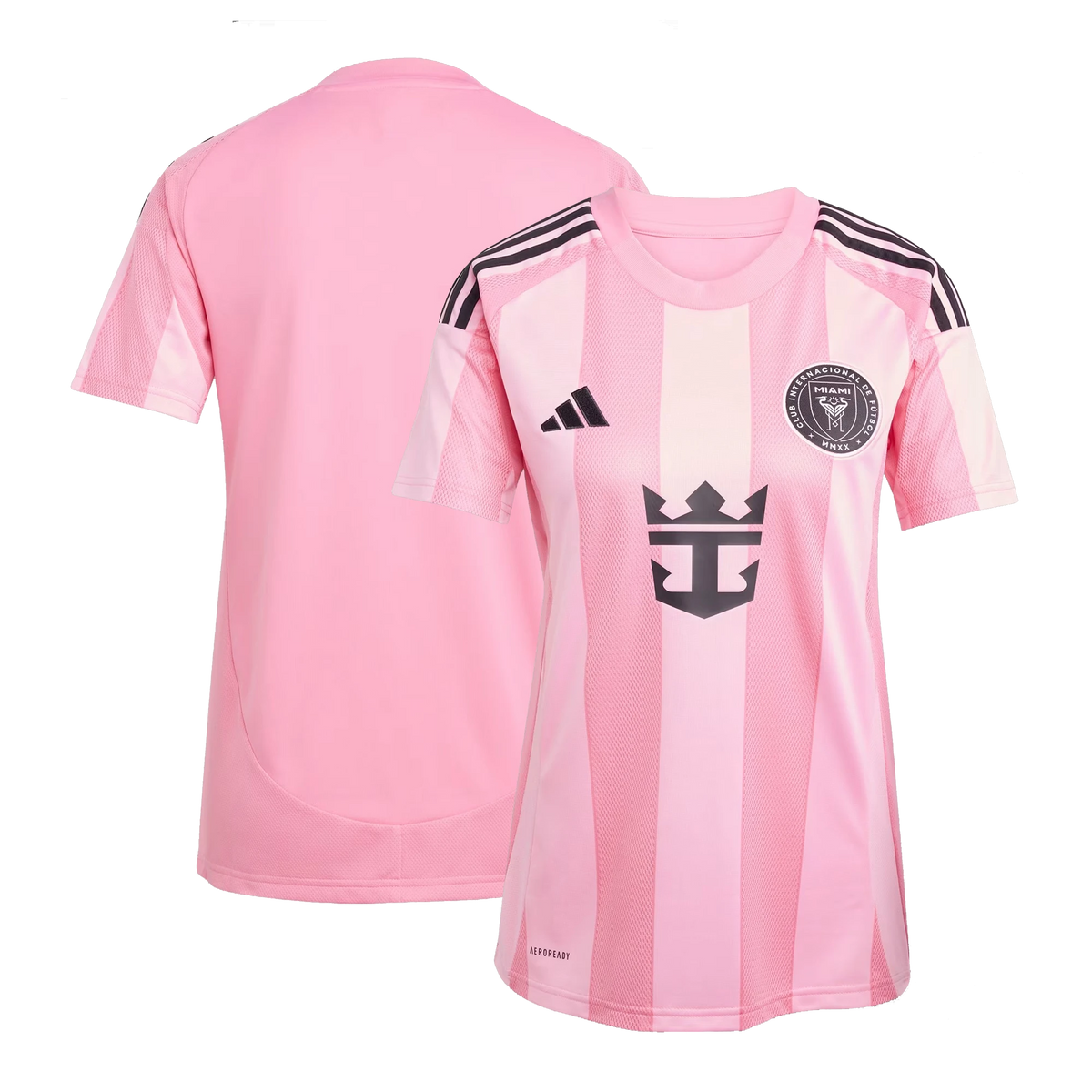 Front and back view of women's Inter Miami CF 2025-2026 home pink replica jersey by Final Third Kit